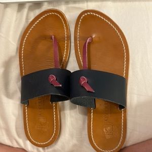 K Jacques thong sandal. Blue and fuchsia.